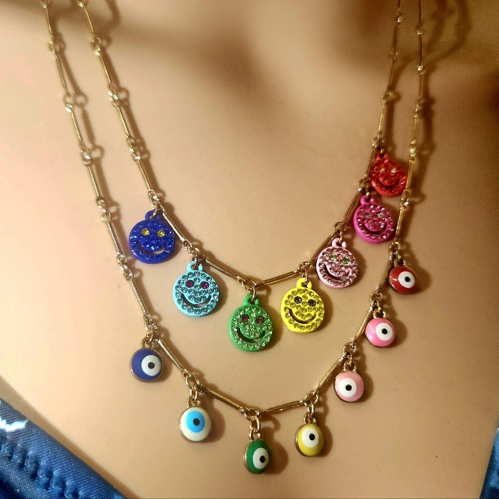 ✨ Title: NWT RARE Betsey Johnson "The Eyes Have It" Rainbow Layered Necklace ✨ - Picture 10 of 16